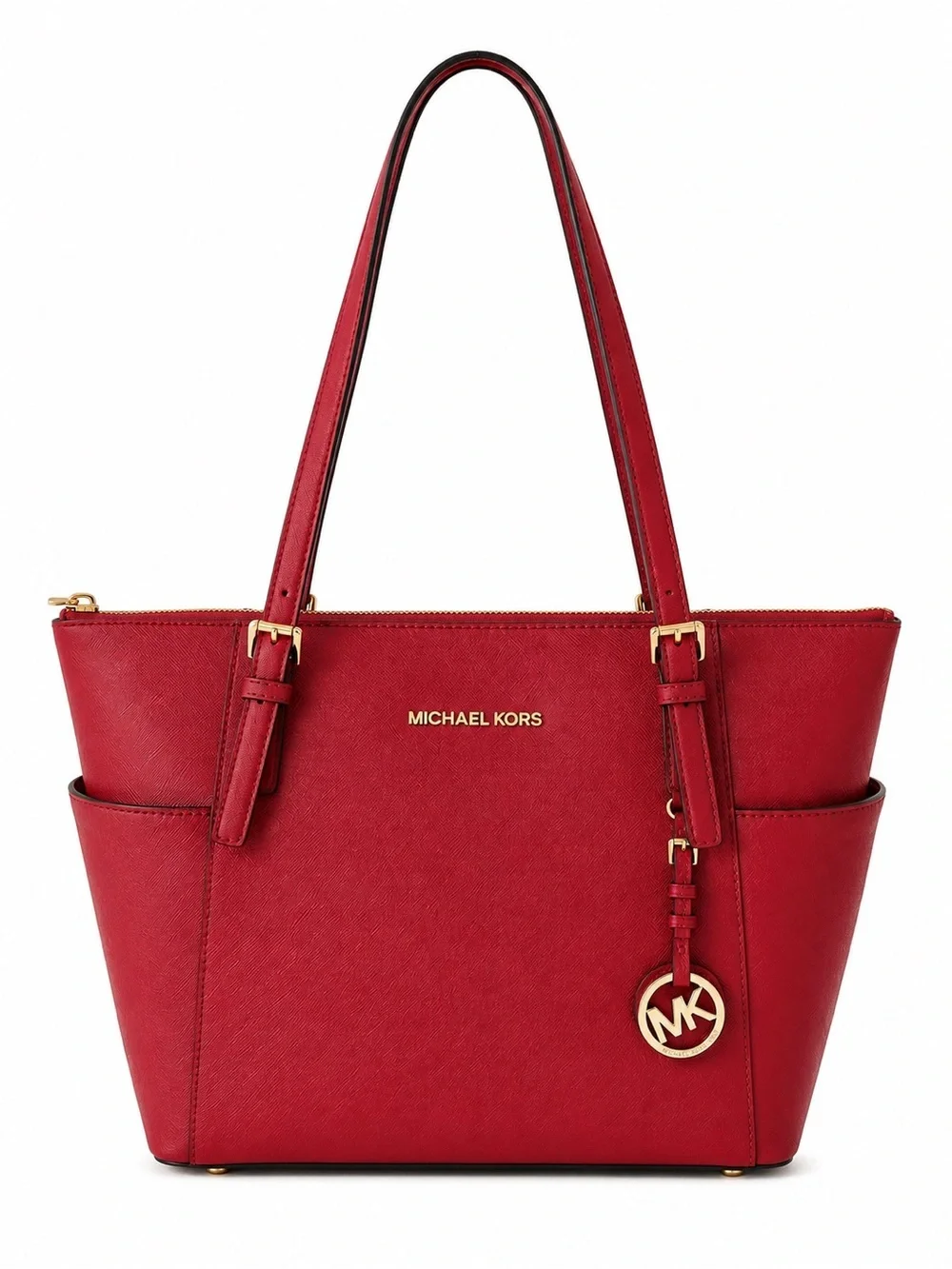 Michael Kors Burgundy Saffiano Leather Large Zip Tote Shoulder Work Bag